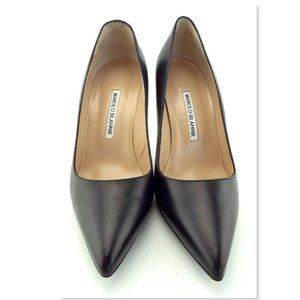 MANOLO BLAHNIK Black Leather Classic Heel Pumps 39.5